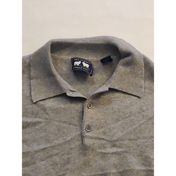 Woods & Gray Mens 100% Cashmere Polo Sweater Med. Gray Button Long Sleeve - Picture 3 of 11
